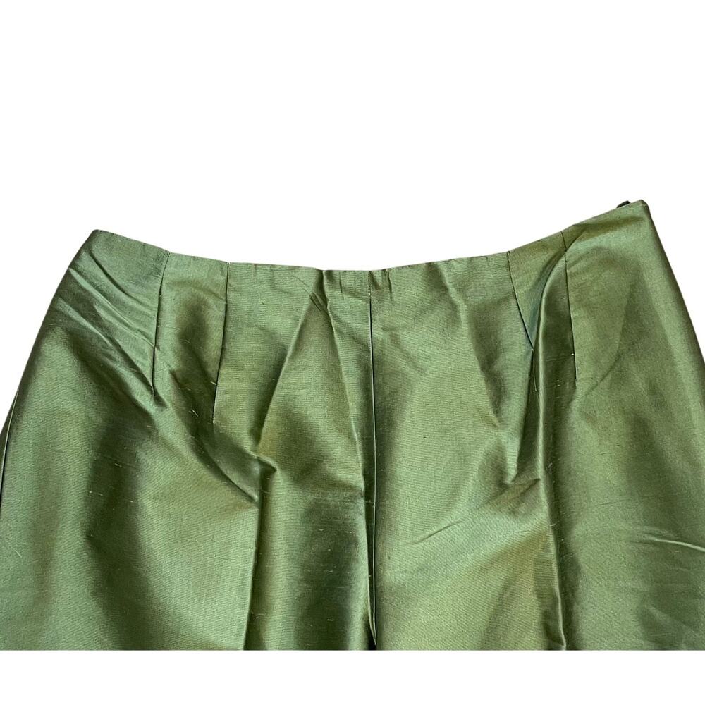 Vintage Talbots Moss Green Silk Shantung Ankle Pants, Size 8 Petite - Picture 2 of 9